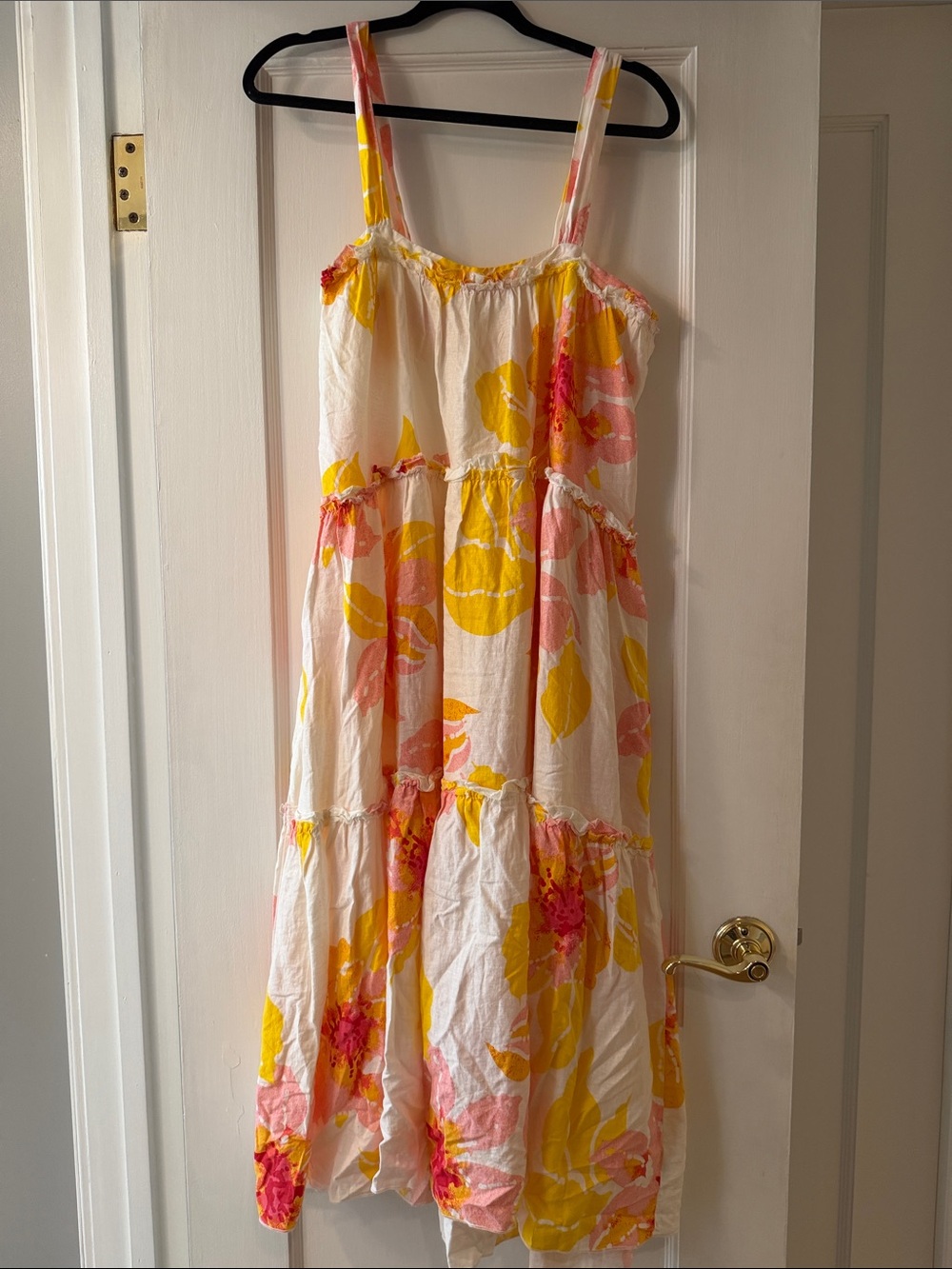 Free People White Midi Sundress with Yellow & Pink Floral Print